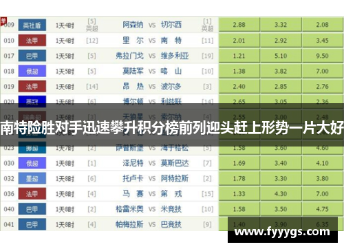 南特险胜对手迅速攀升积分榜前列迎头赶上形势一片大好