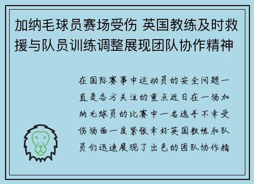 加纳毛球员赛场受伤 英国教练及时救援与队员训练调整展现团队协作精神